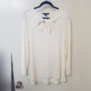 IMNYC Isaac Mizrahi Cream Bow Neck Top NWT High Low Blouse L